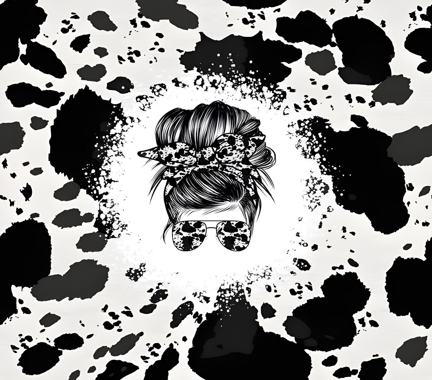 Cow Print with Messy Bun Tumbler