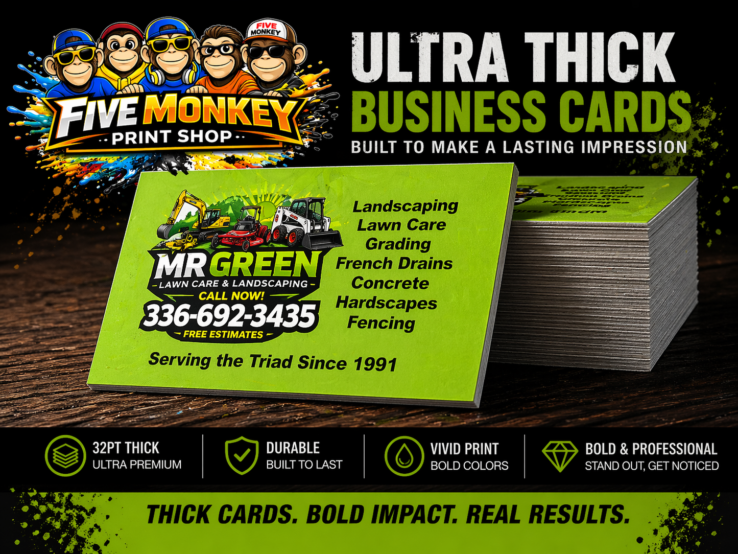 Ultra Thick Business Cards for Mr Green Lawncare