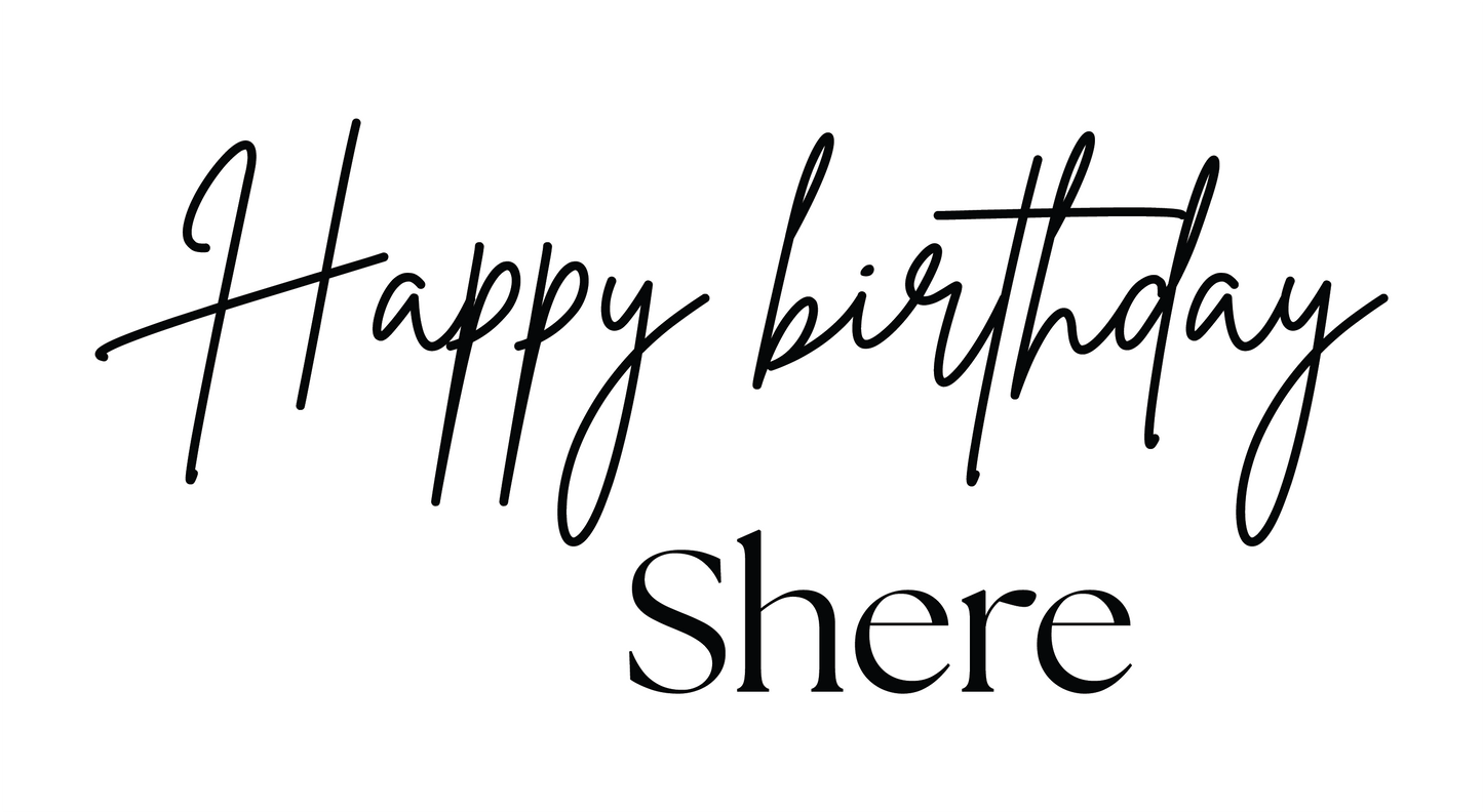 Custom Decal - "Happy Birthday Shere" (2.8"T x 6.3"W) (16cm)