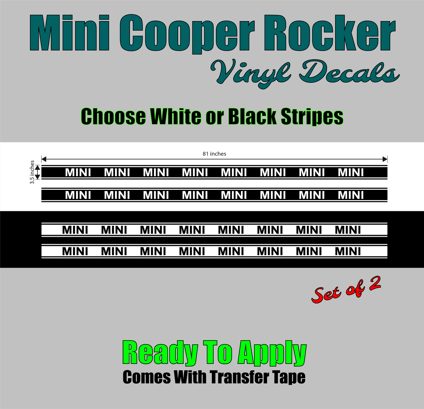 Mini Cooper Rocker Panel Stripes (#2) | 81"w x 3.5"h (Set of 2)
