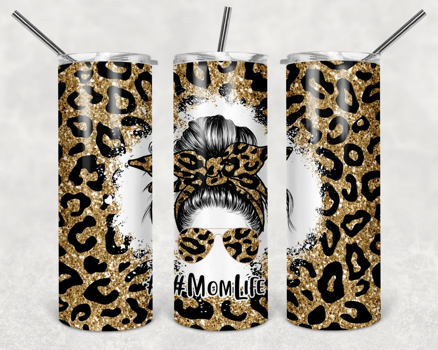 Glitter Leopard Print Mom Life Tumbler
