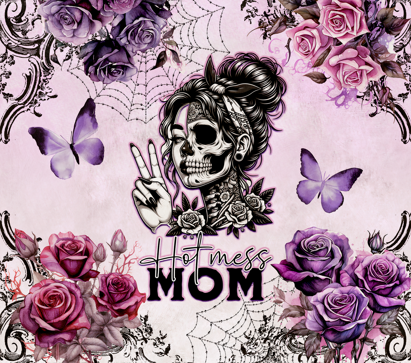 Hot Mess Mom with Butterflies and Flowers Tumbler