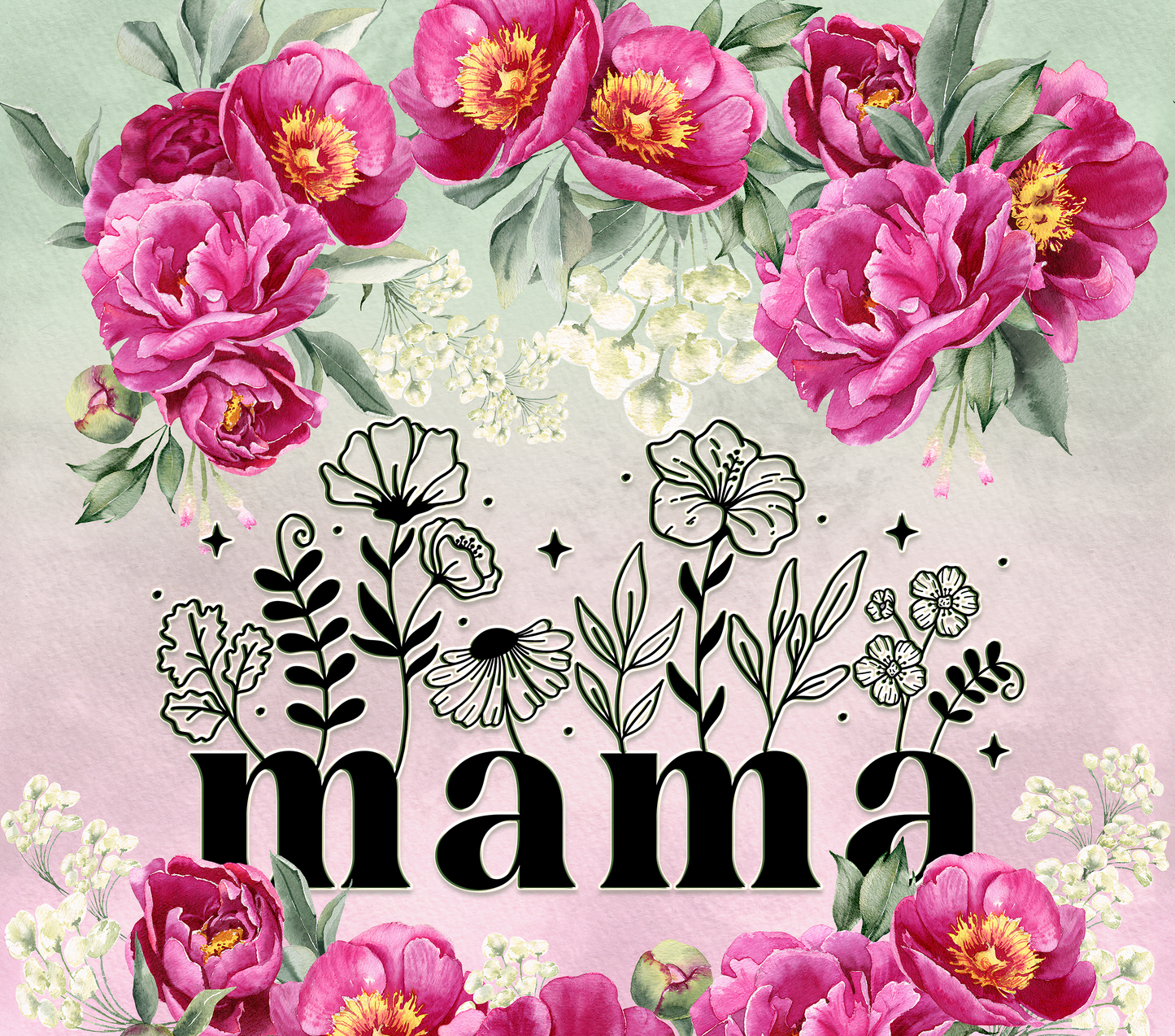 MAMA with Pink & White Flowers Tumbler
