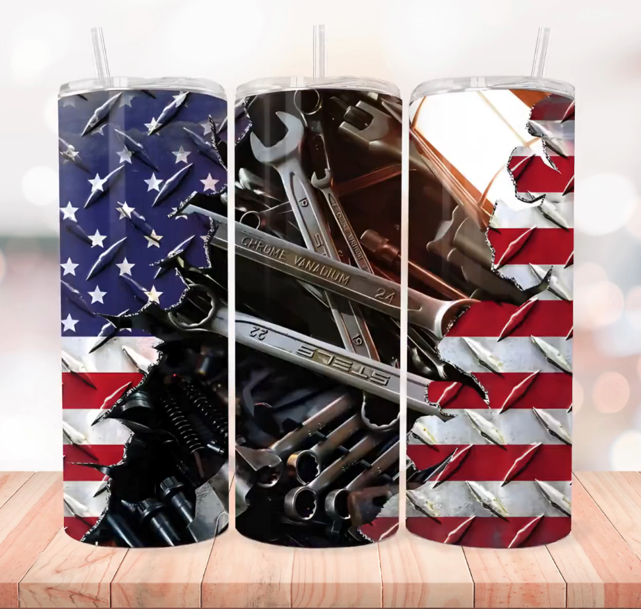 Mechanic Tools with Flag Tumbler
