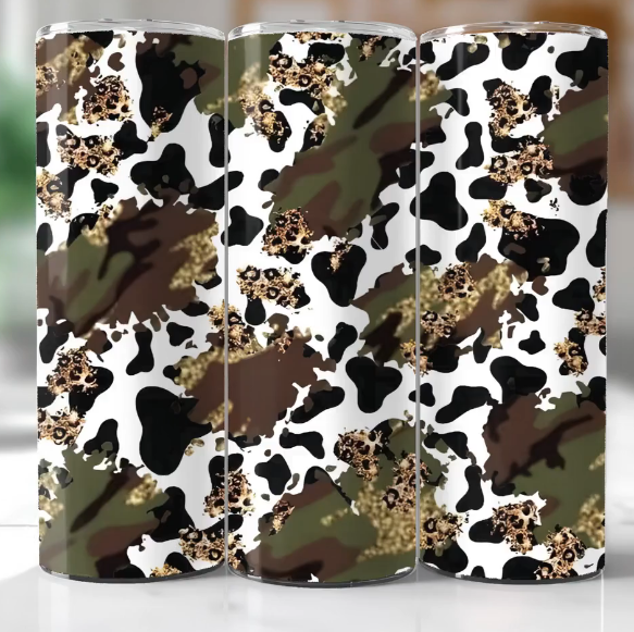 Leopard Camo and Glitter Cow print Tumbler