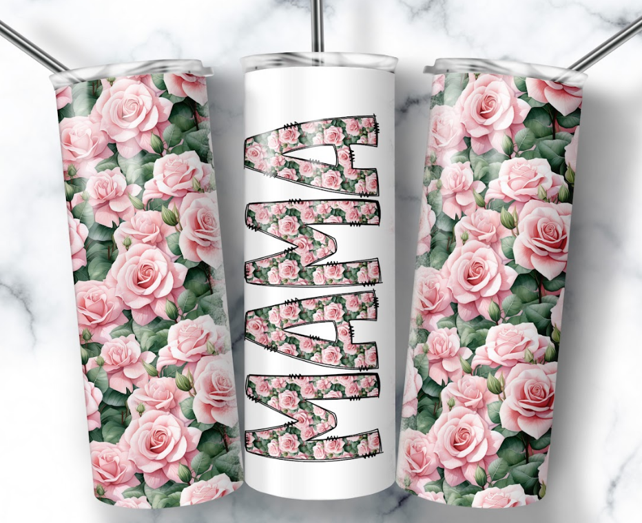 Mama with Pink Flowers Tumbler