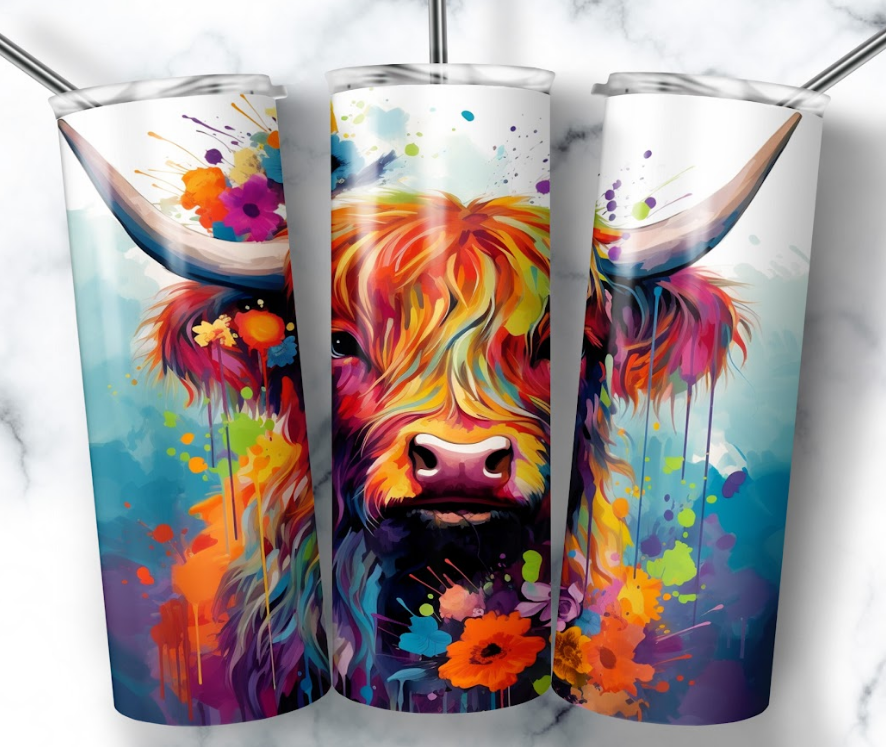 Highland Cow with Flowers Tumbler