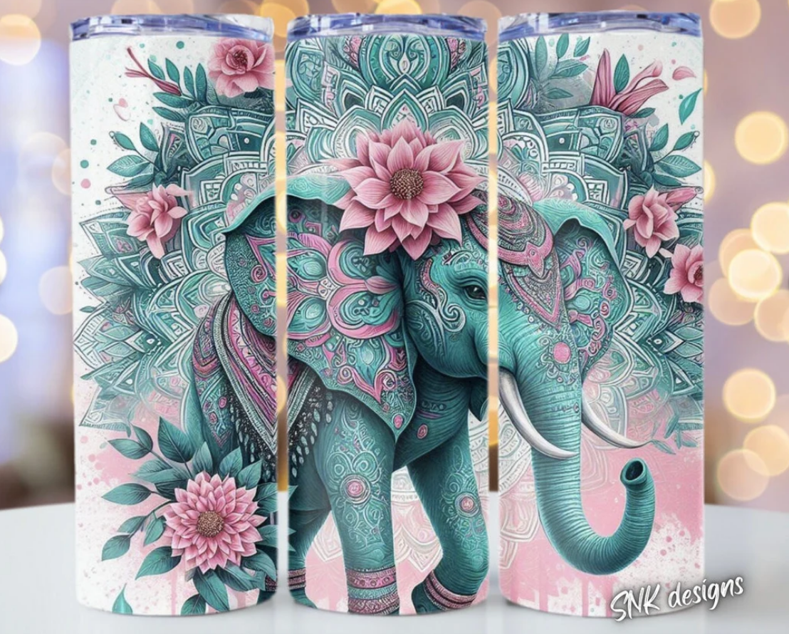 Elephant Art with Flowers Tumbler