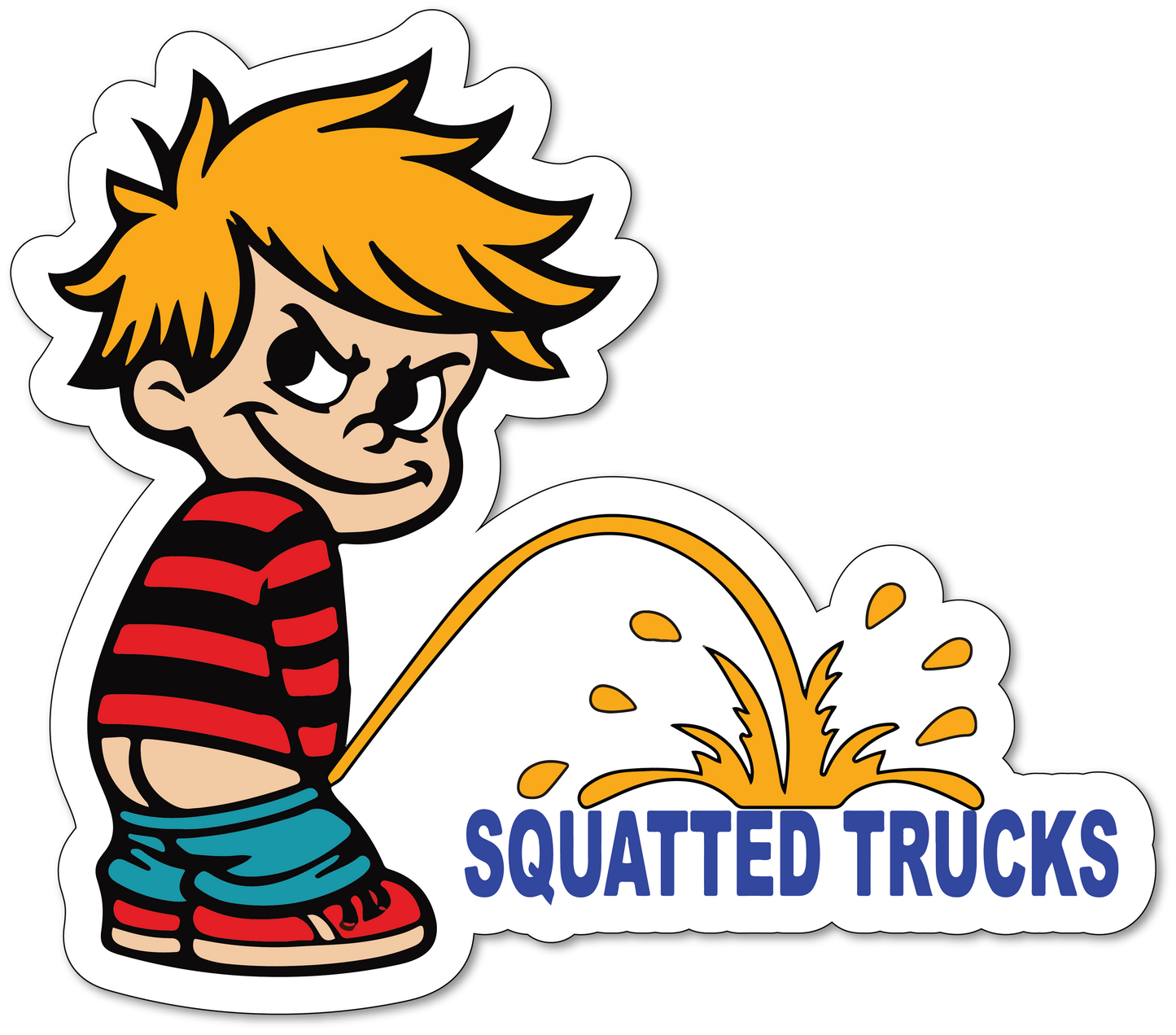 Calvin Pissing on Squatted Trucks Lettering - Vinyl Sticker