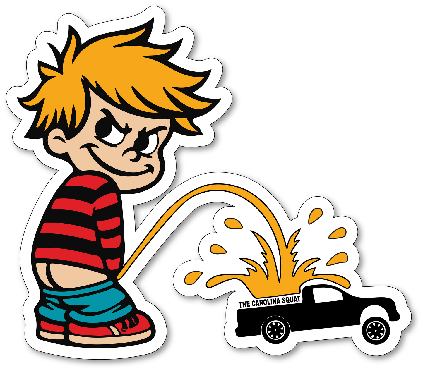 Calvin Pissing on a Squatted Truck - Vinyl Sticker