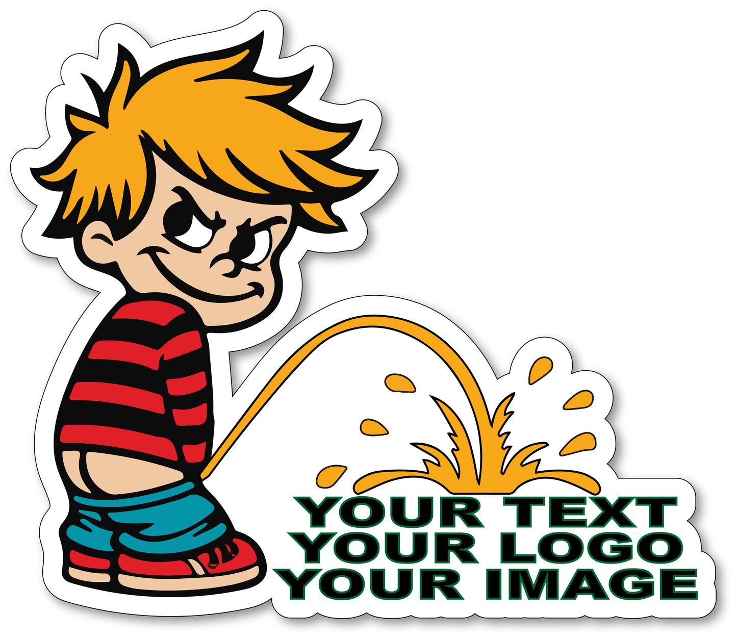 Calvin Pissing on Your Text, Logo or Image - Vinyl Sticker