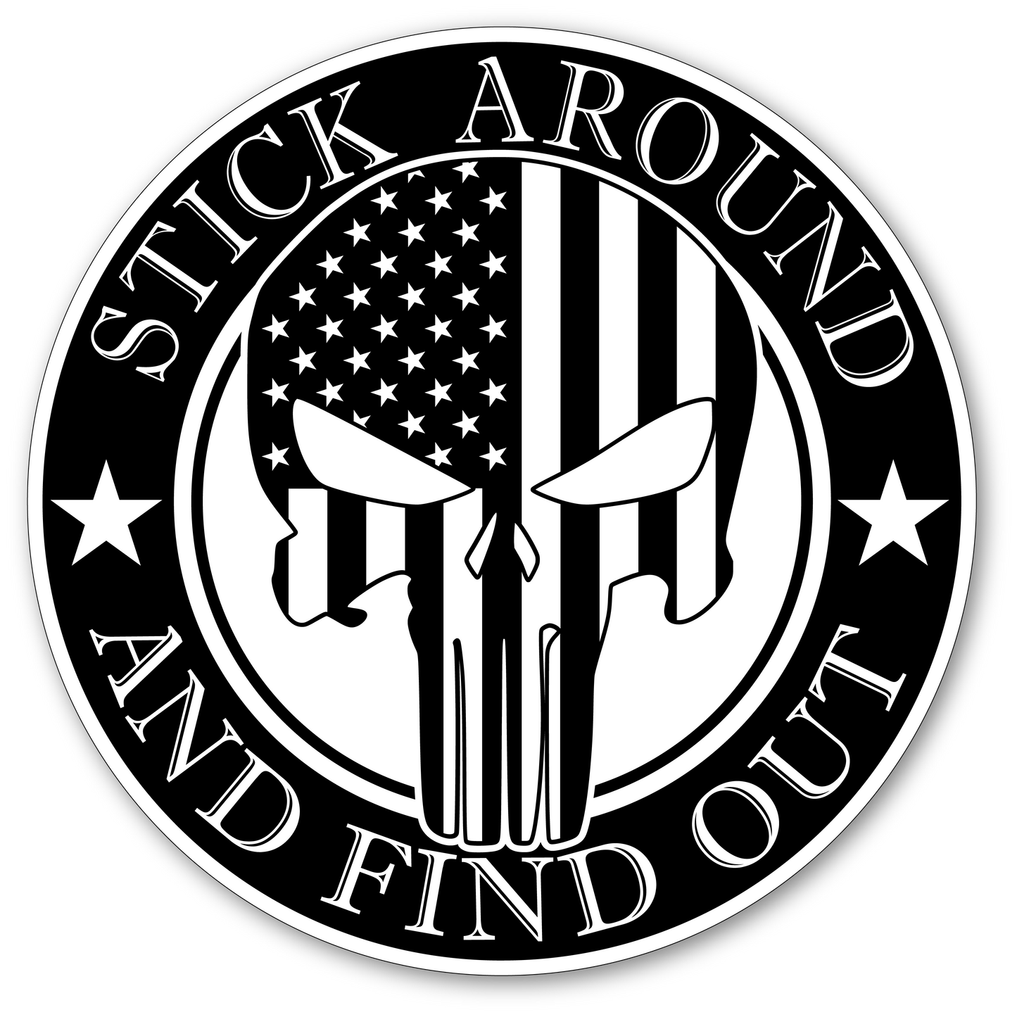 Punisher Skull American Flag "Stick Around And Find Out" Vinyl Sticker