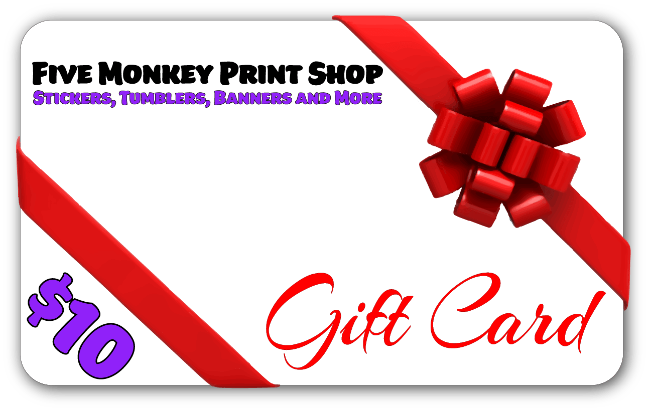 $10 Five Monkey Print Shop Gift Card