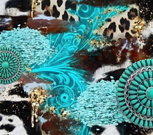 Leopard Print with Cowhide Glitter and Teal Feathers Tumbler