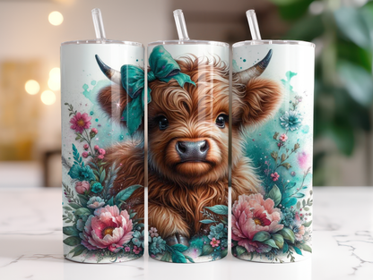 Baby Highland Cow with Flowers Tumbler