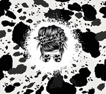 Cow Print with Messy Bun Tumbler