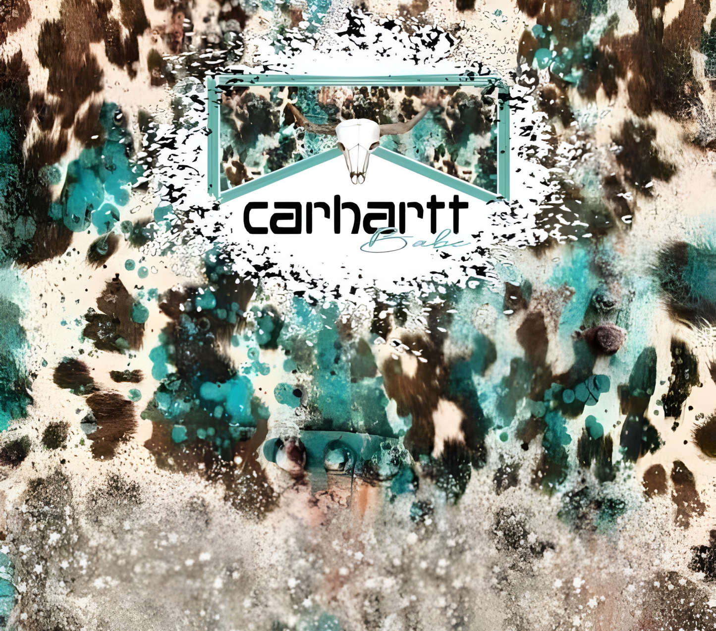 Brown Cowhide with Teal Skull and Carhartt Tumbler