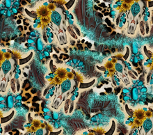 Leopard print with Skull Sunflowers and Teal Glitter Tumbler