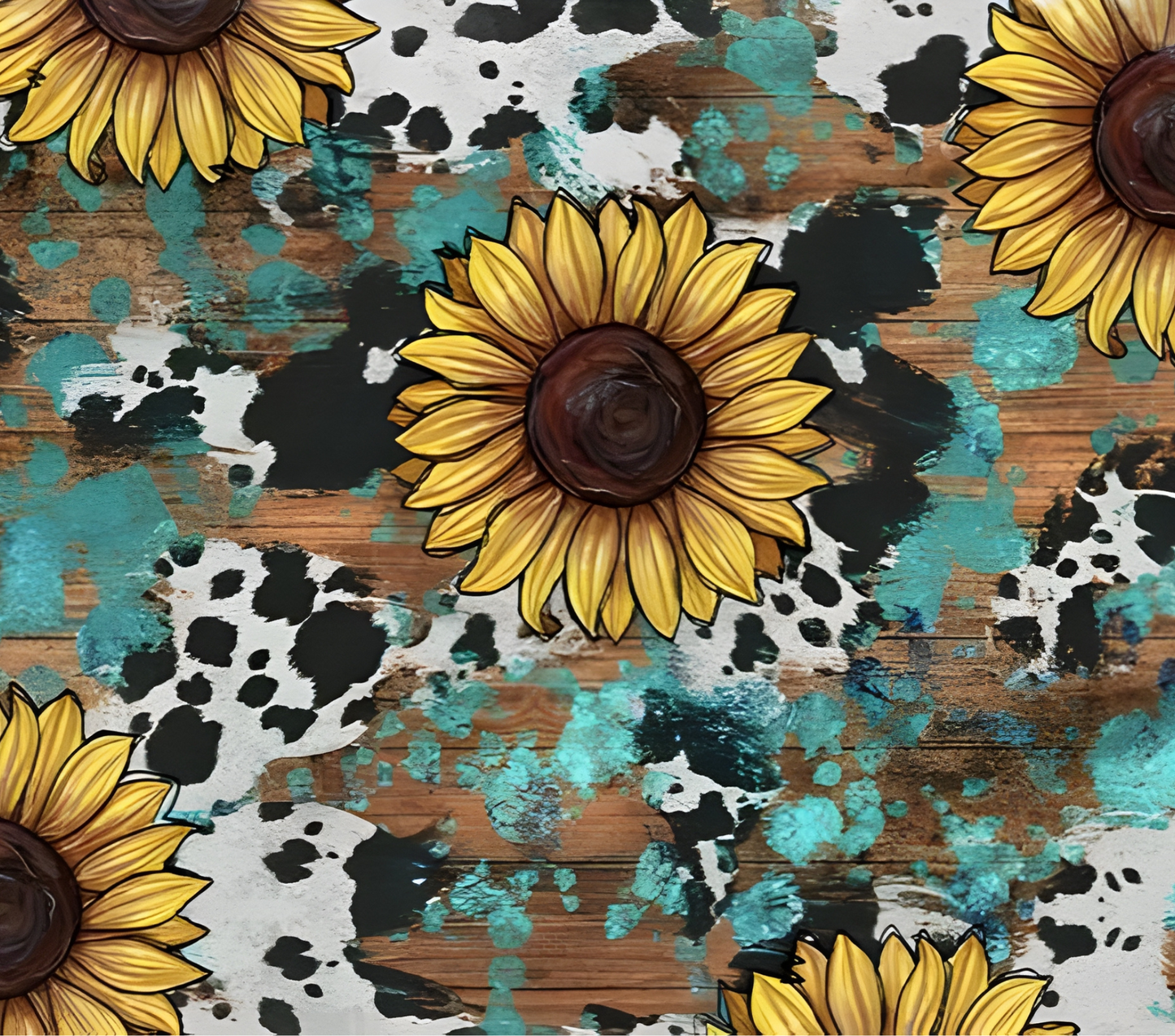 Cow print with Sunflowers and Teal wood Tumbler