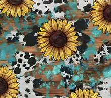 Cow print with Sunflowers and Teal wood Tumbler
