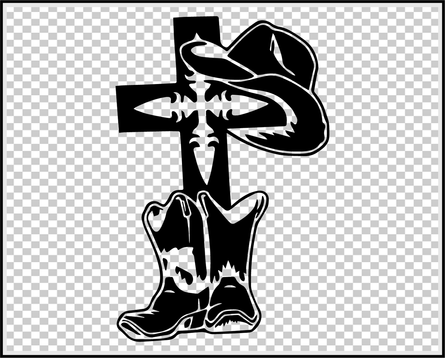 Cowboy Boots, Hat & Cross