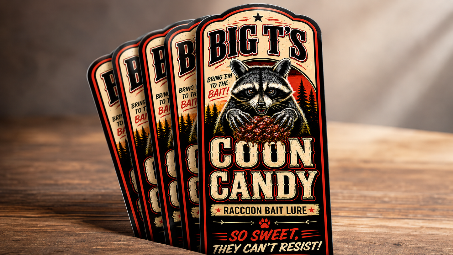 Big T's Coon Candy Bottle Labels