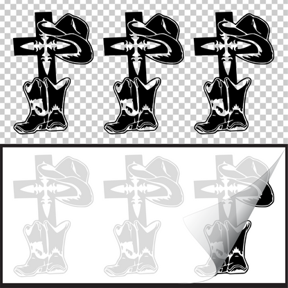 Cowboy Boots, Hat & Cross