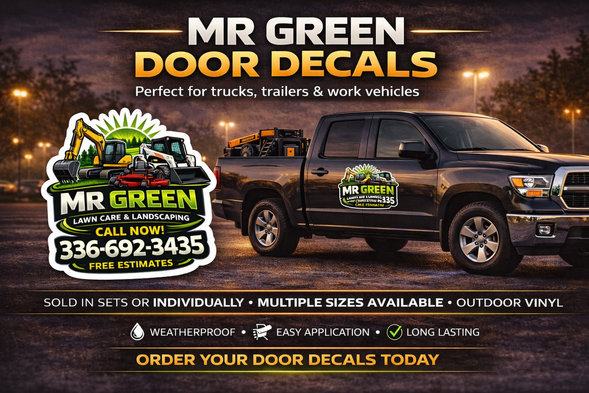 Mr. Green Lawn Care & Landscaping Door Decal (Set of 2)