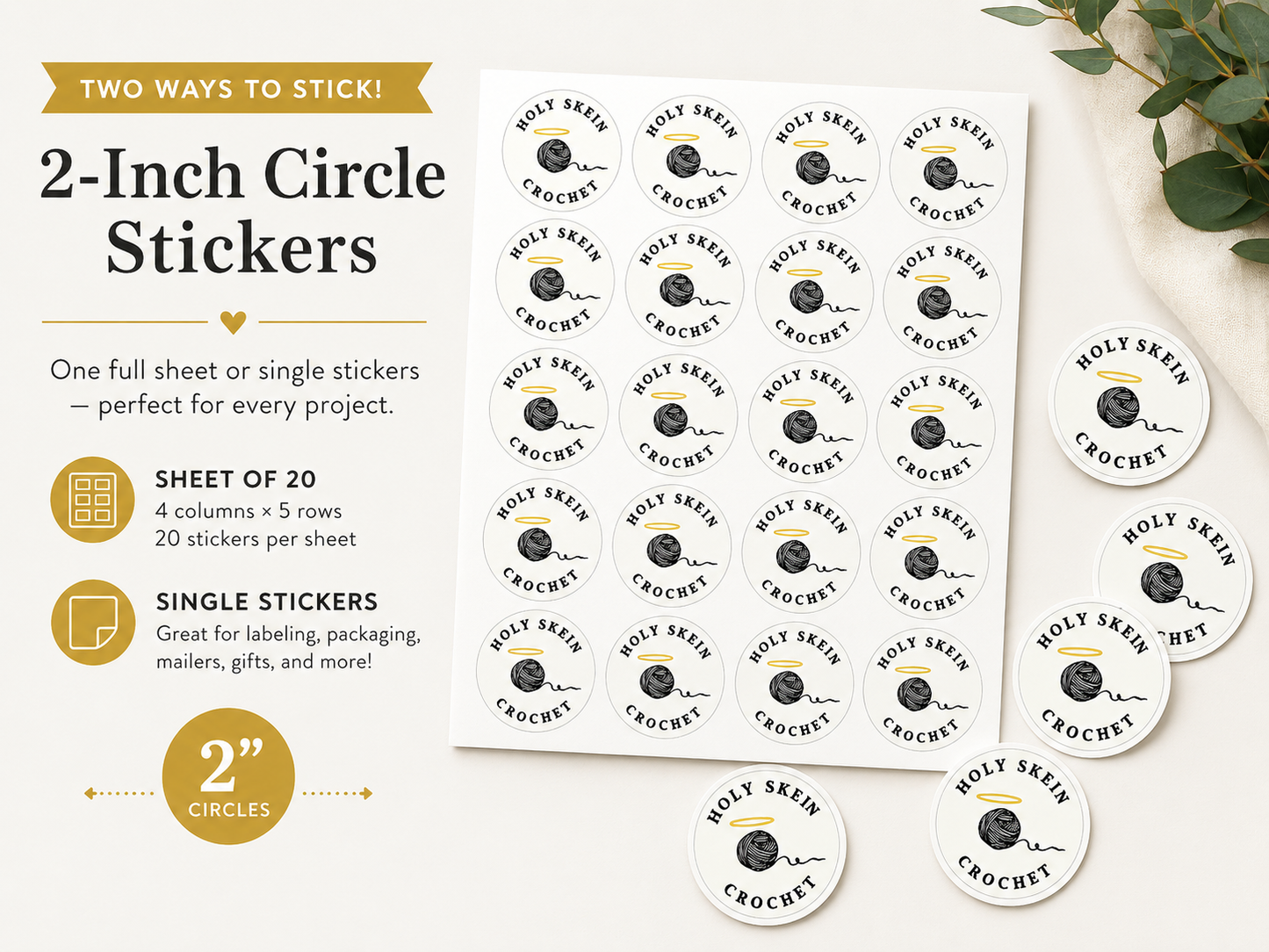 Holy Skein Crochet - Circle Stickers (Single or Sheets)