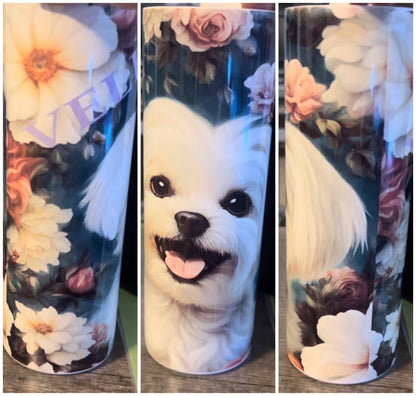 Maltese Dog with FLowers Tumbler
