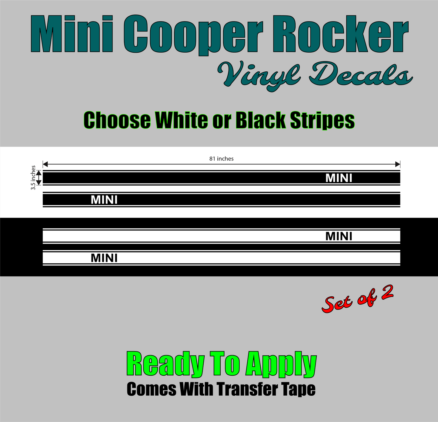 Mini Cooper Rocker Panel Stripes (#1) | 81"w x 3.5"h (Set of 2)