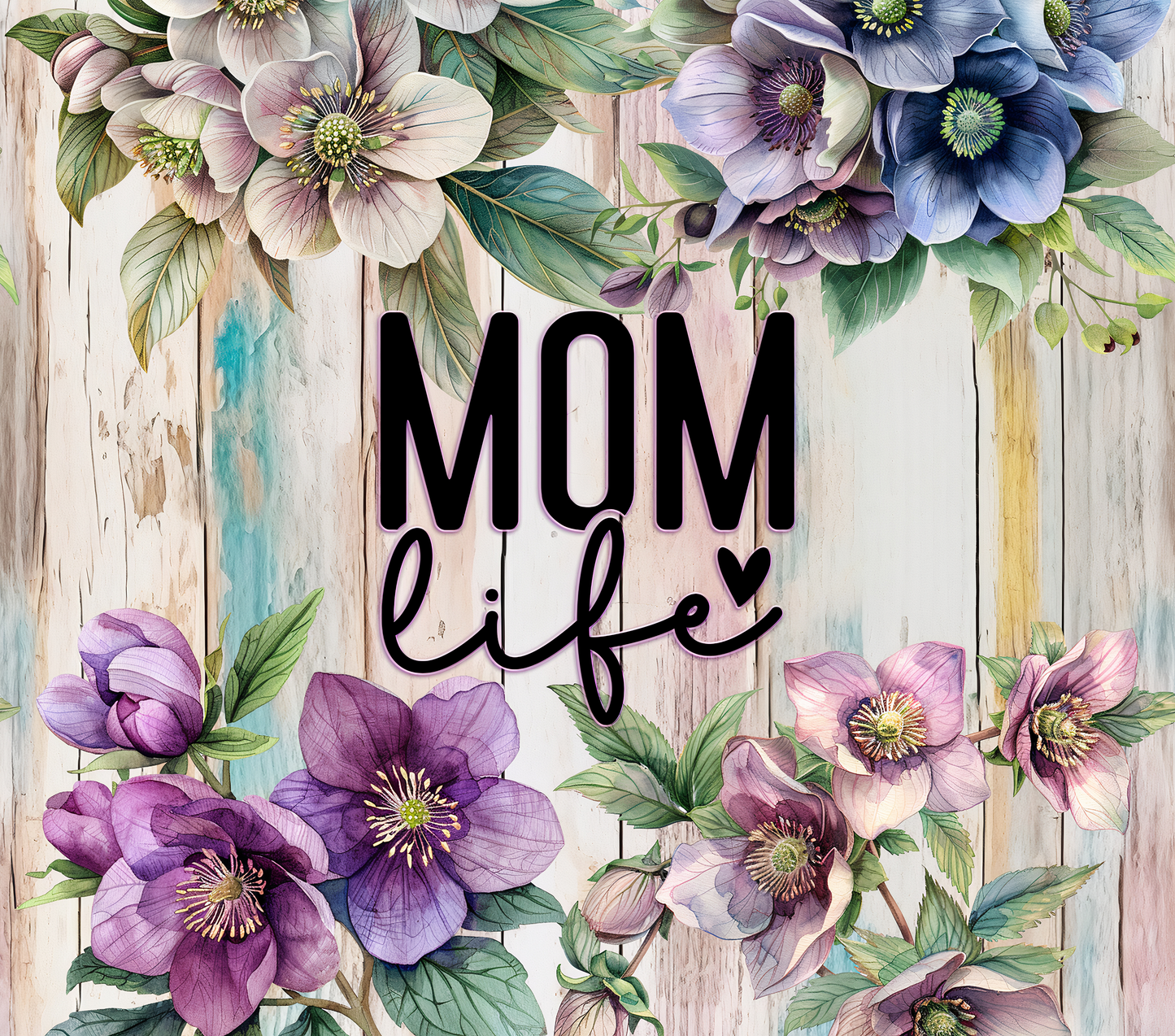 MOM Life with Flowers & Woodgrain Tumbler