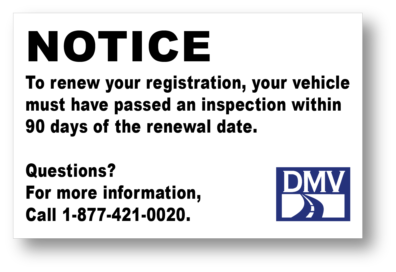 NCDMV Notice of Registration Renewal Vinyl Sticker