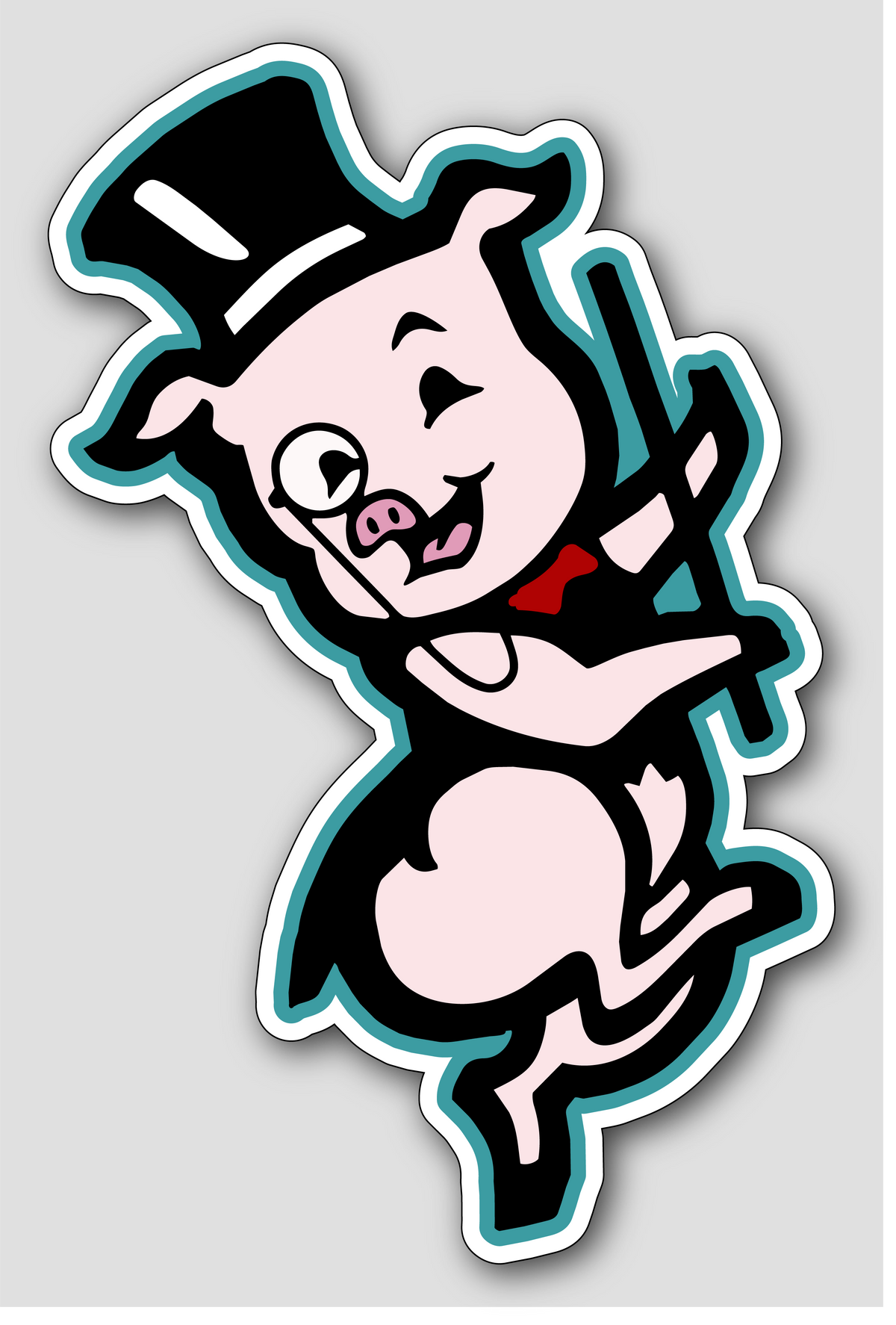 Mr. Barbecue Pig Sticker - Teal Outline