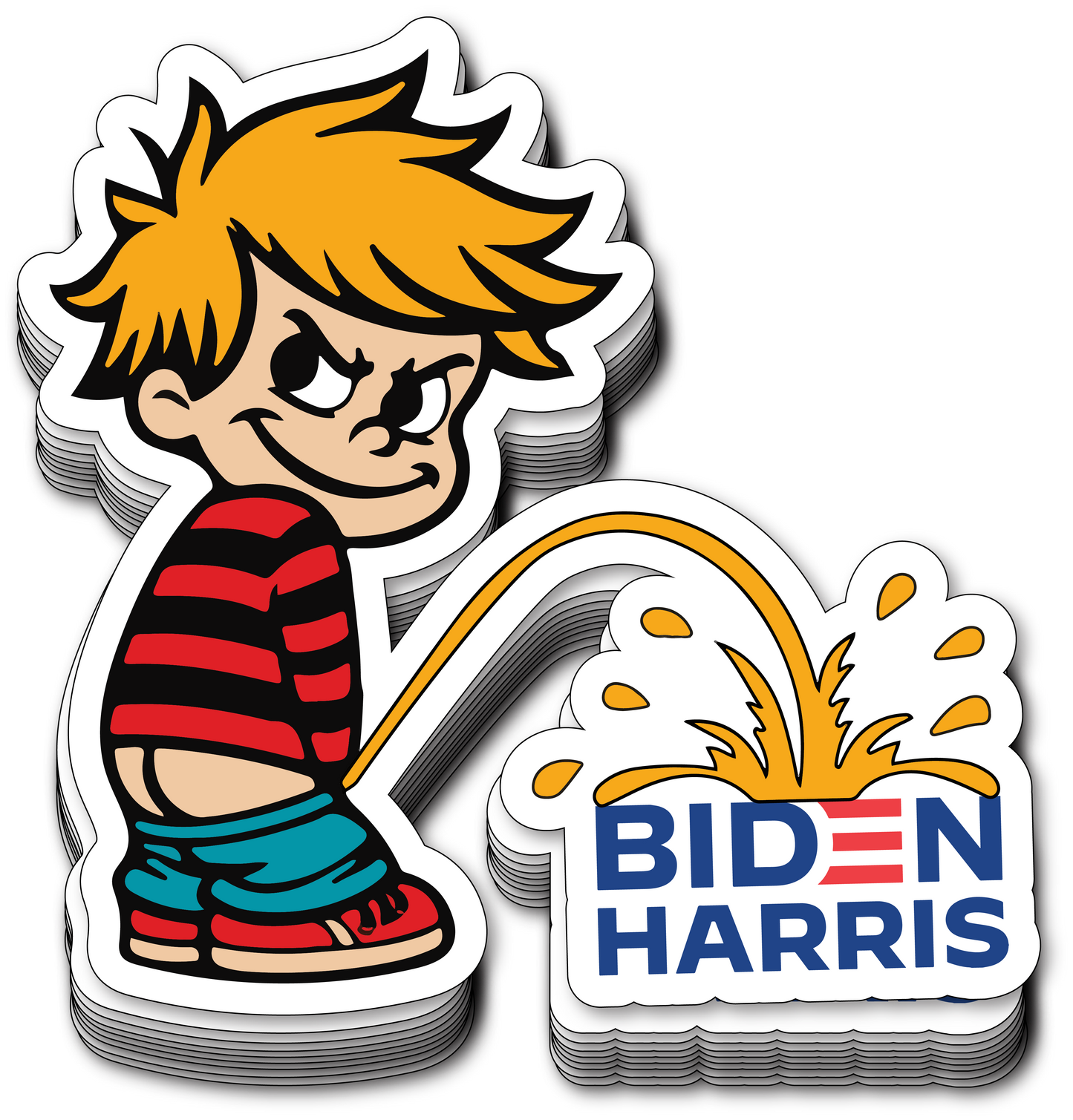 Calvin Pissing on Biden Harris - Vinyl Sticker