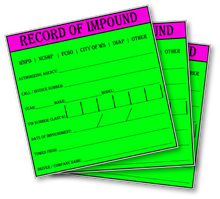 Record of Impound Vinyl Stickers - Forsyth County NC