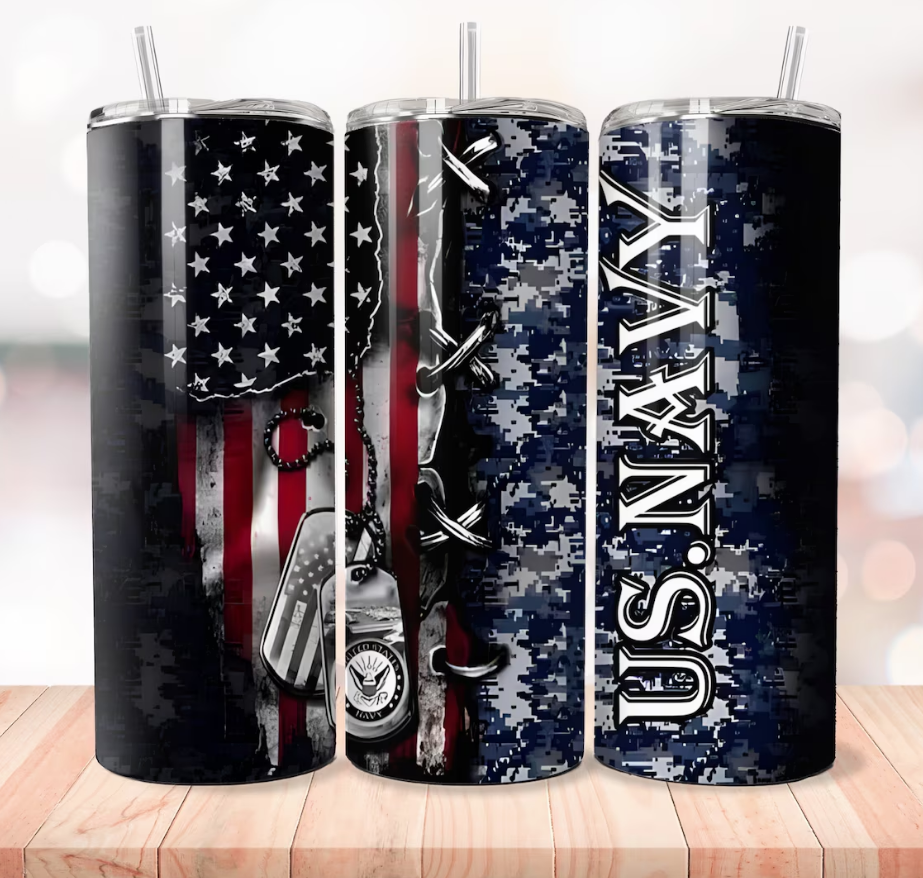 US Navy Flag with Dog tags Tumbler
