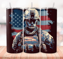 Soldier and Flag in Black Background Tumbler