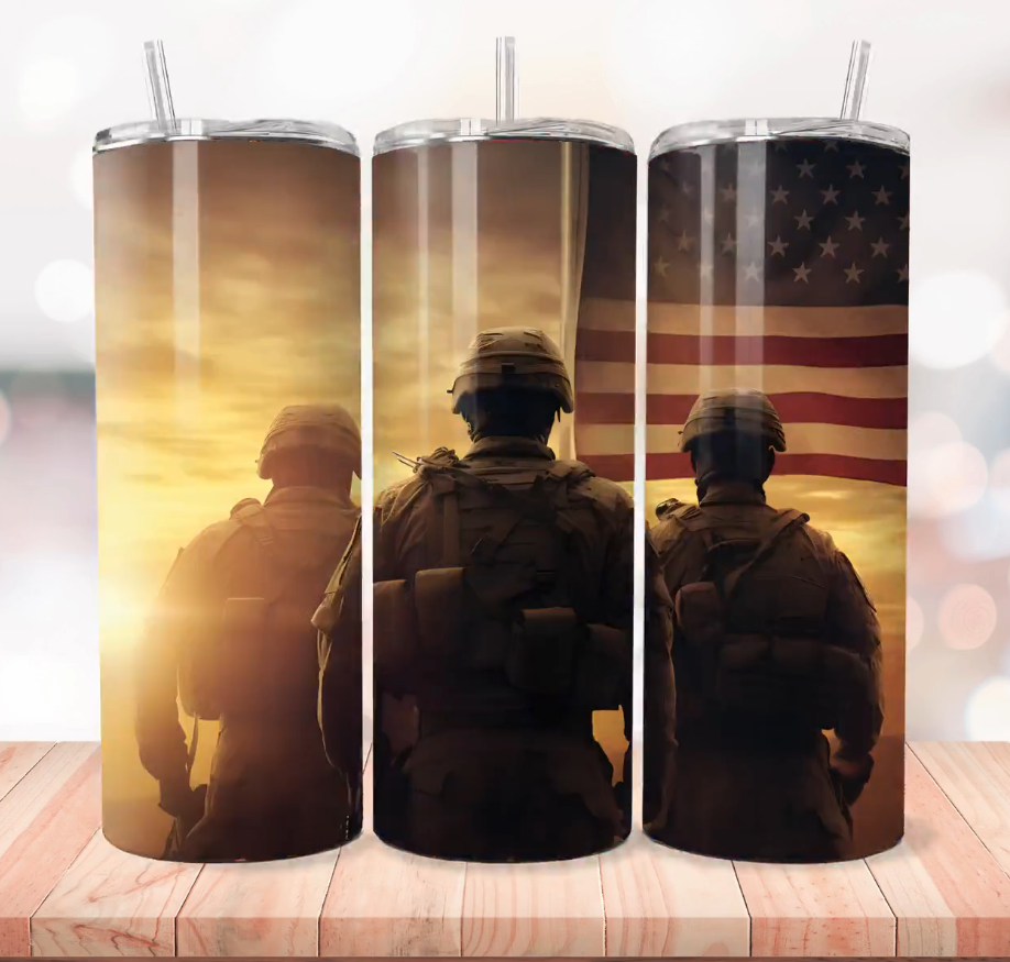 Soldiers with Flag in the Sunset Tumbler