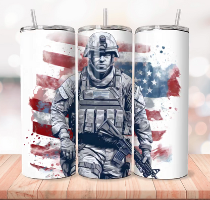 Soldier & Flag with White Background Tumbler