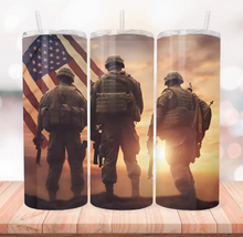 Soldiers with Flag in Sunset Tumbler