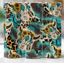 Leopard print with Skull Sunflowers and Teal Glitter Tumbler