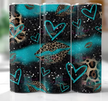 Leopard Print Lips with Teal Hearts Tumbler