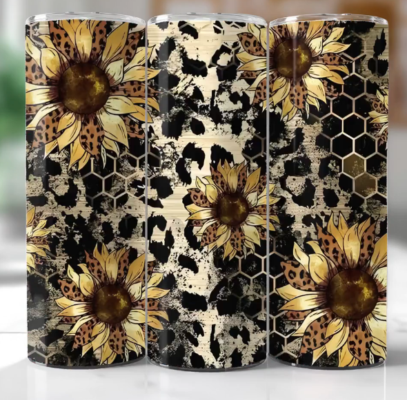 Leopard Print with Sunflowers & Honeycomb Tumbler