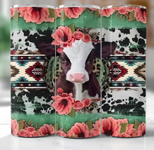 Cow with Pink Flowers and Cow PrintTumbler