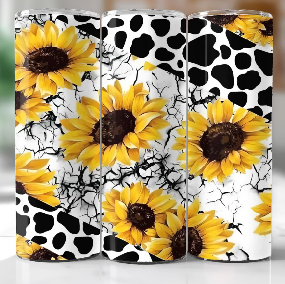 Sunflowers with Marble Cow Print Tumbler