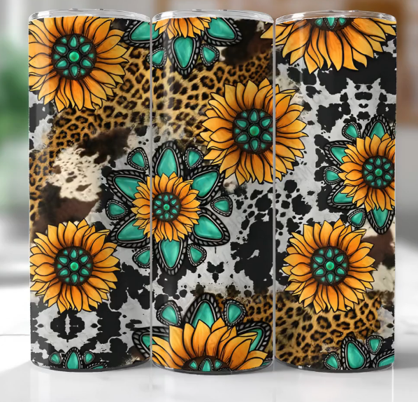 Sunflowers with Leopard and Cow Print Tumbler