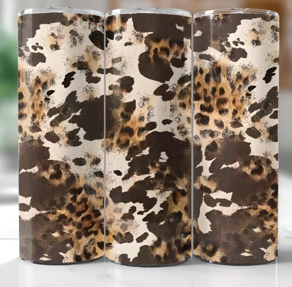 Brown Cowhide with Leopard print Tumbler