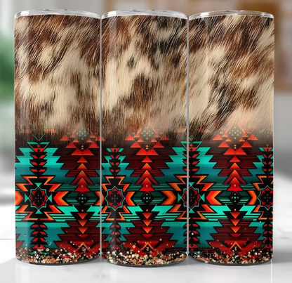 Brown Cowhide with Tribal Print Tumbler