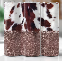 Brown Cowhide with Brown Glitter Tumbler